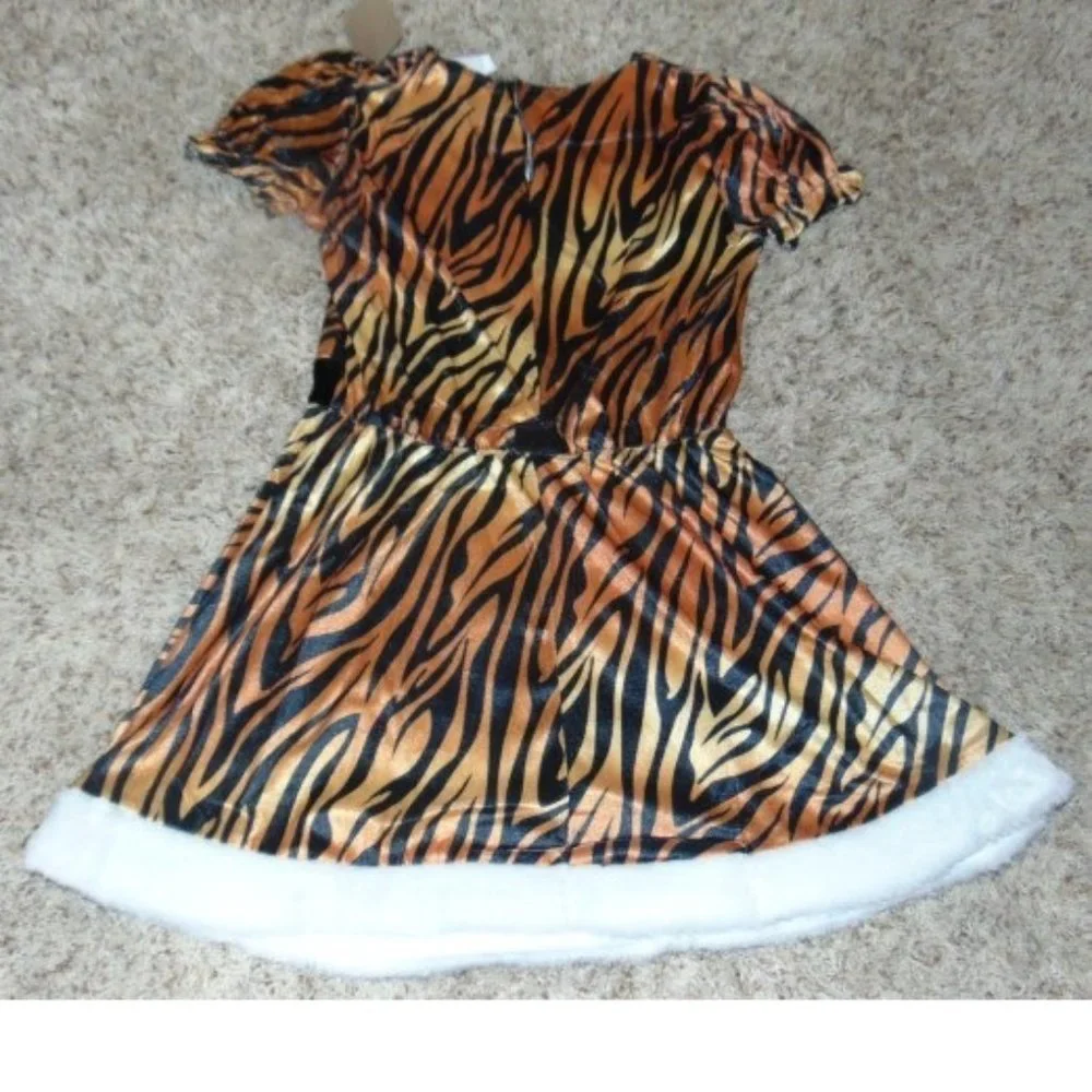Tiger Tigress & Face Kit Halloween Costume 8/10 Dress, Tail, Headband Girls